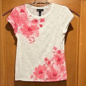 INC International Concepts White Short-Sleeve Tee with Pink Floral Print